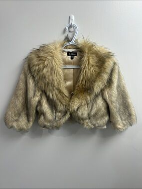 bebe Short Faux Fur Bolero in Beige and Cream